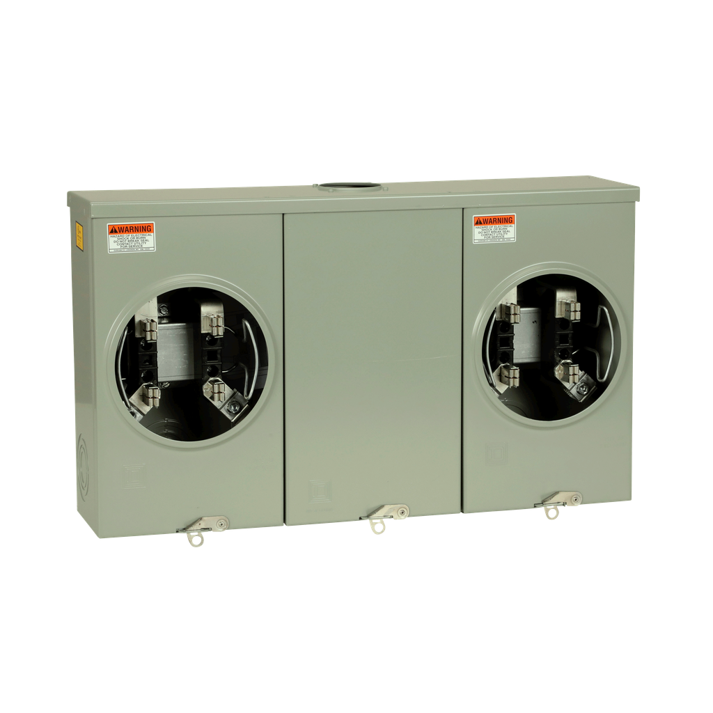 UT2R2122B – Meter socket, horizontal ganged, ringless socket, 205A, 2 position, 4 jaws, 600 VAC max, overhead/underground, no bypass