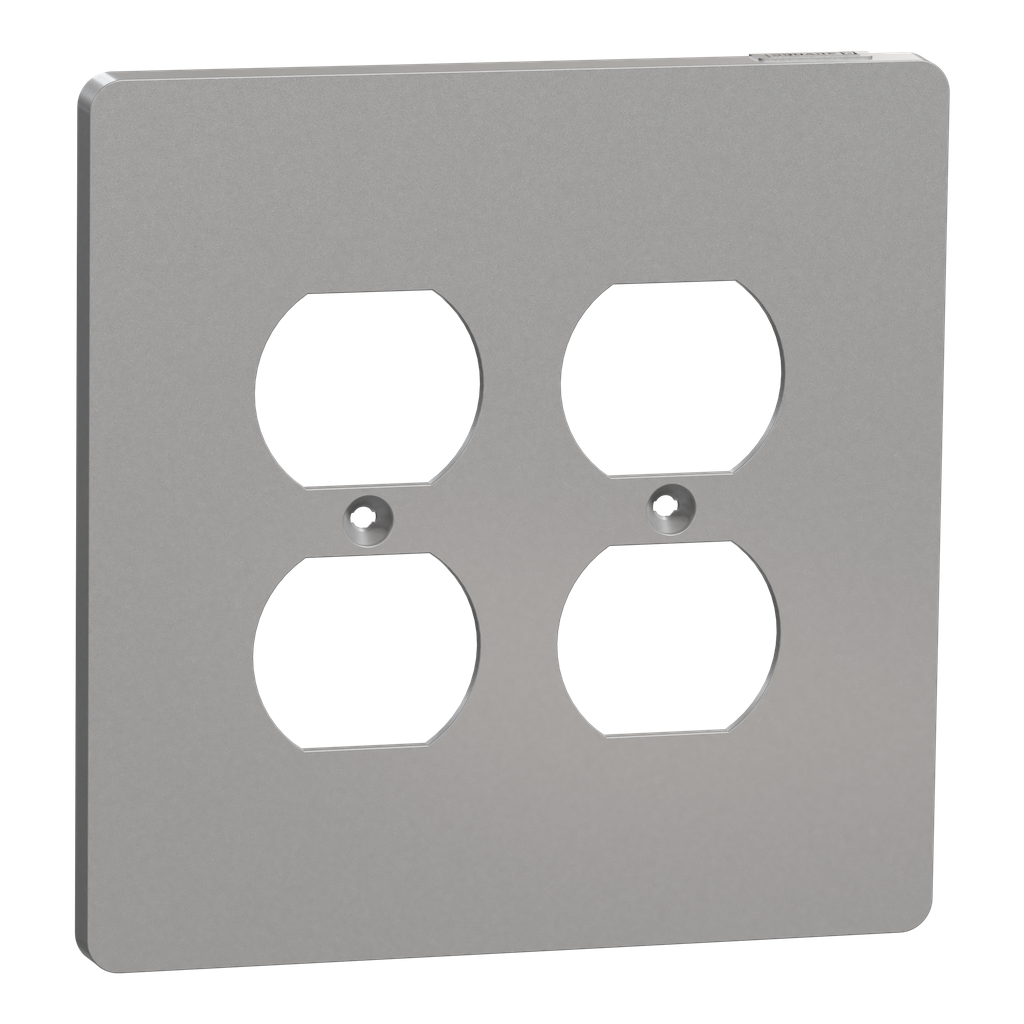 SQWS422012GY – Cover frame, X Series, for 2 duplex socket-outlet, 2 gangs, screw fixed, mid sized plus, gray, matte finish