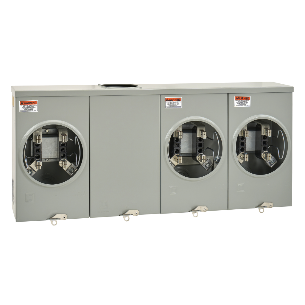 UT3R2332T – Meter socket, horizontal ganged, ringless socket, 200A, 3 position, 4 jaws, 600 VAC max, overhead/underground, no bypass