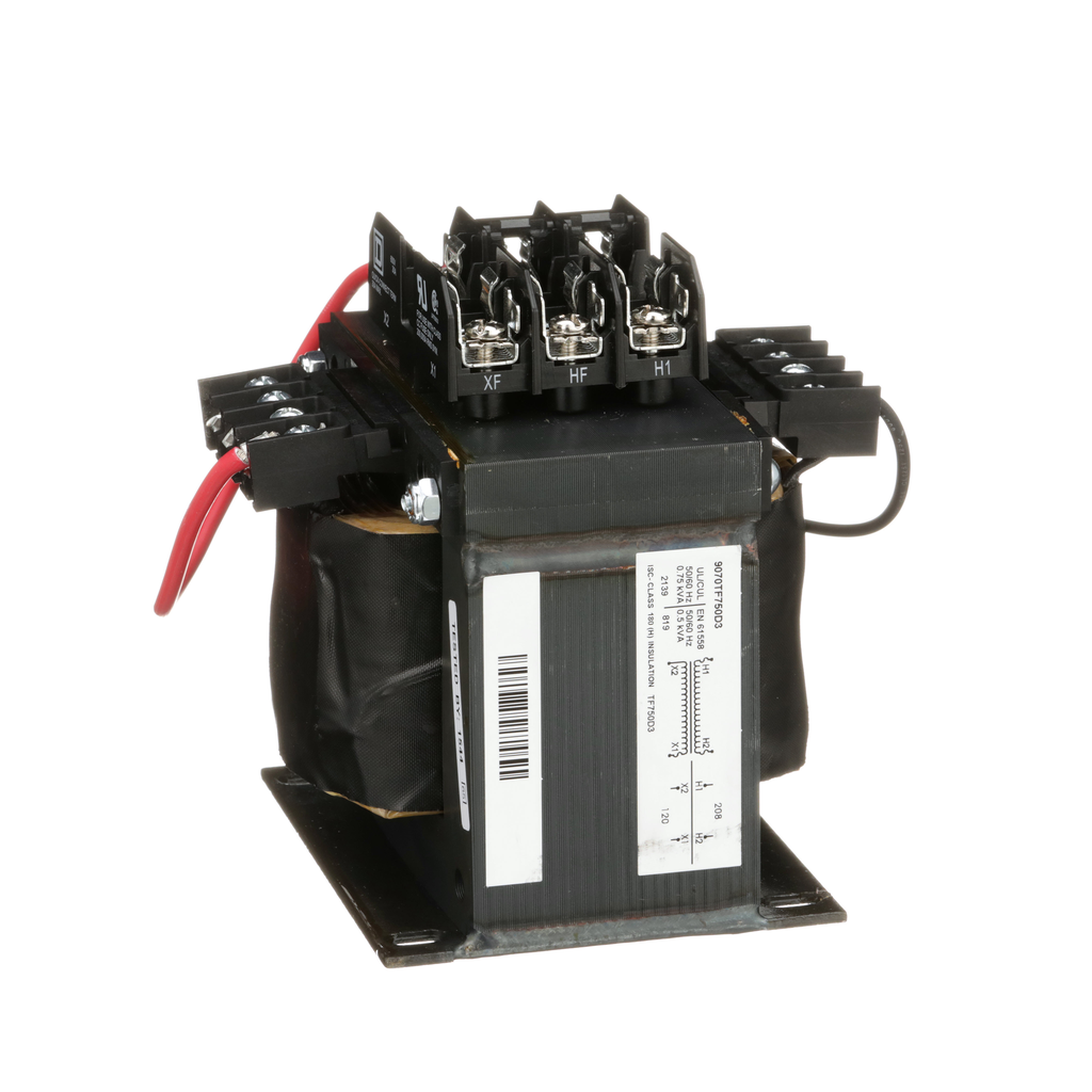 9070TF750D3 – Industrial control transformer, Type TF, 1 phase, 750VA, 208V primary, 120V secondary, 50/60Hz