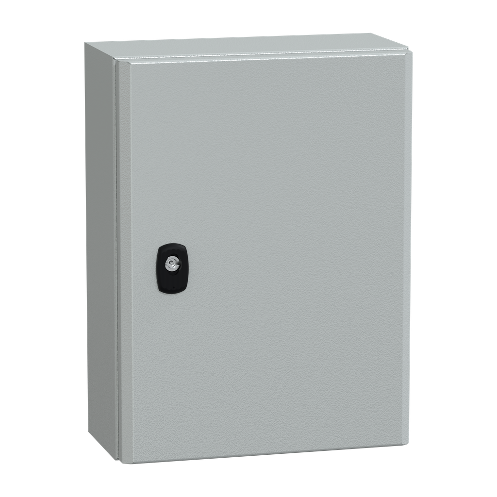 NSYS3D4315P – Wall mounted steel enclosure, PanelSeT S3D, plain door, with mounting plate, 400x300x150mm, IP66, IK10