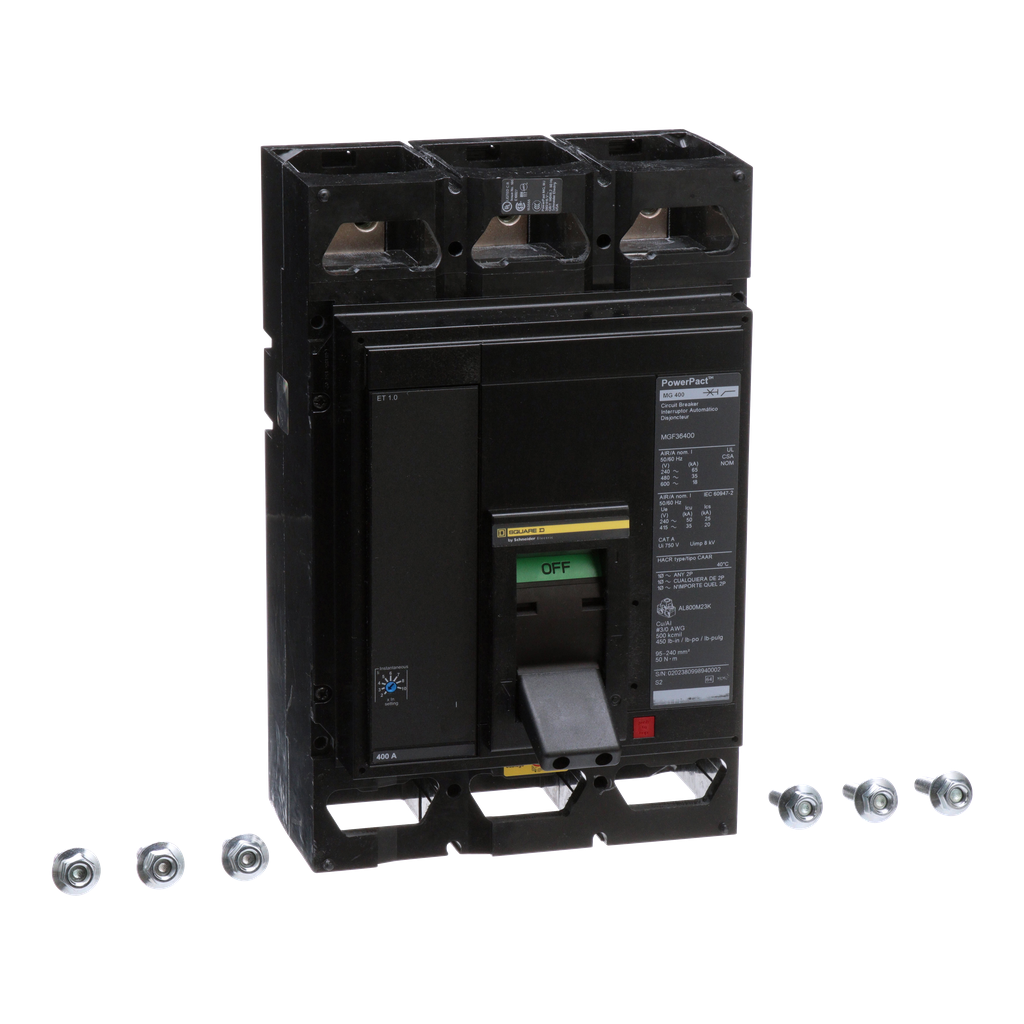 MGF36300 – Circuit breaker, PowerPacT M, 300A, 3 pole, 600VAC, 18kA, busbar, ET 1.0, 80%
