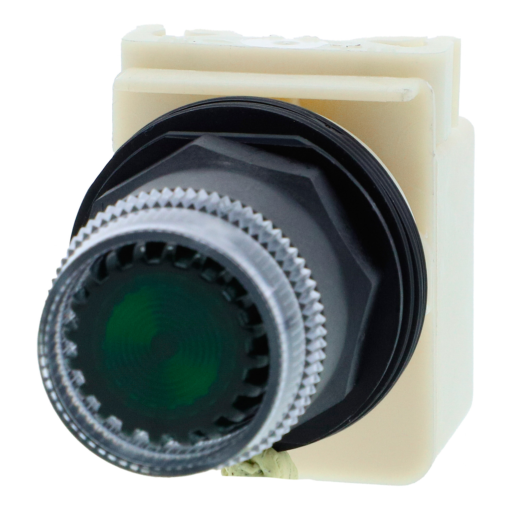 Mayer-DDS-Illuminated push-button head, Harmony 9001K, metal, plastic guard flush, green, 30mm, spring return, LED green, 24-28V-2
