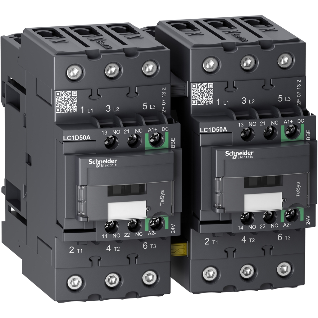 Mayer-DDS-Reversing contactor, TeSys Deca Advanced, 3P(3NO), AC-3/3e, <=440V, 50A, 24V DC coil, EverLink BTR screws-1