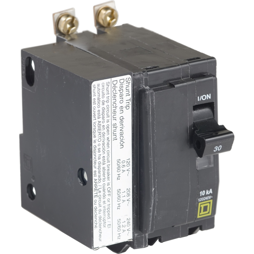 QOB225VH1021 – Mini circuit breaker, QO, 25A, 2 pole, 120/240VAC, 22kA, bolt on, AC shunt