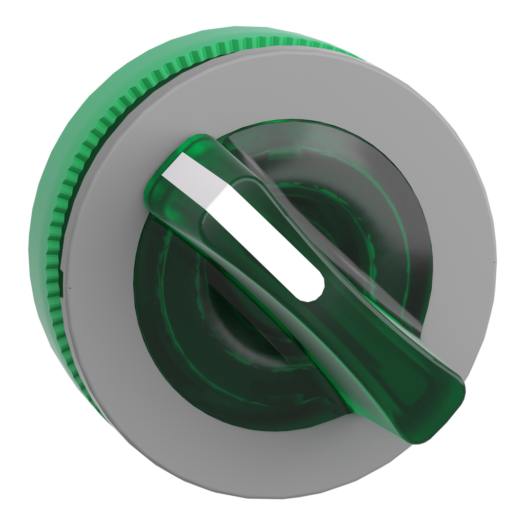 ZB5FK1233C0 – Head for illuminated selector switch, Harmony XB5, grey bezel, green handle, flush mounted, 30mm, universal LED, 2 positions