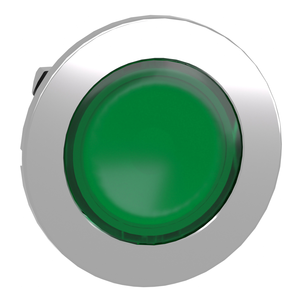 ZB4FV033 – Head for pilot light, Harmony XB4, flush mounted, green, 30mm, with plain lens, universal LED