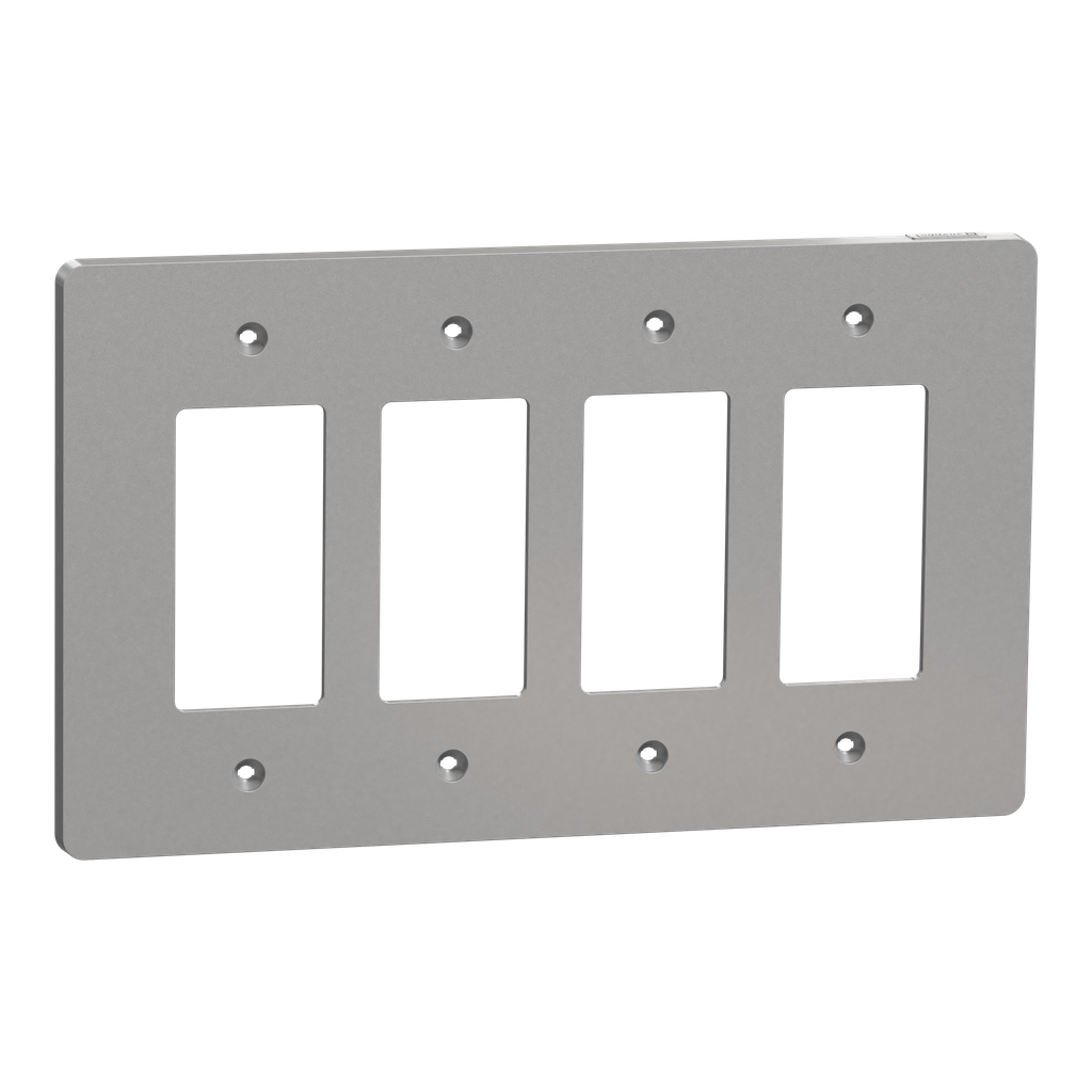 SQWS141004GY – Cover frame, X Series, 4 gangs, screw fixed, mid sized plus, gray, matte finish