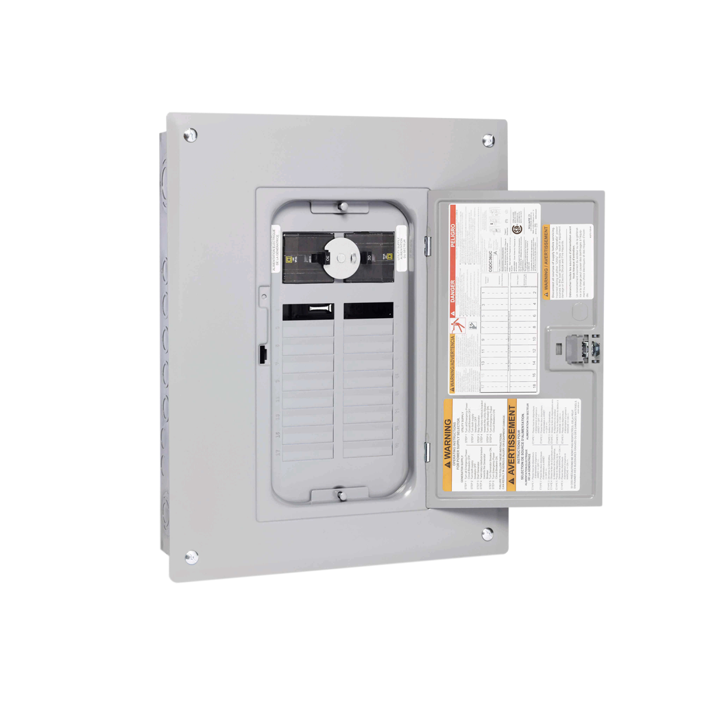 QOGP3P3036P – Generator panel, QO, 1 phase, 18 spaces, 36 circuits, 30A main breaker, PoN, NEMA1, cover with door