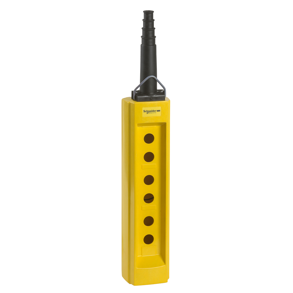 XACB06 – Empty pendant control station, Harmony XAC, plastic, yellow, 6 cut outs, for cable 10…22mm