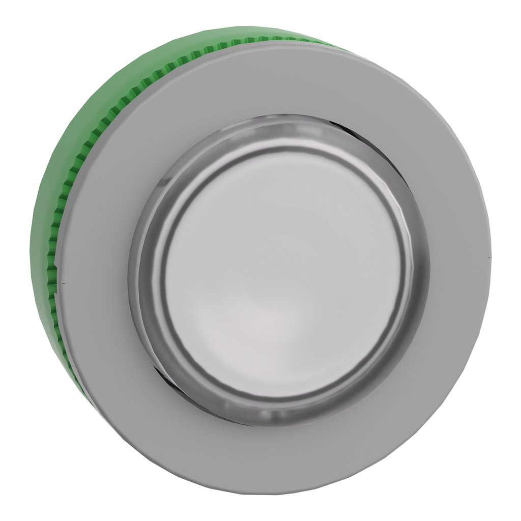ZB5FW113C0 – Head for illuminated push button, Harmony XB5, grey bezel, white projecting, 30mm, universal LED, spring return, unmarked