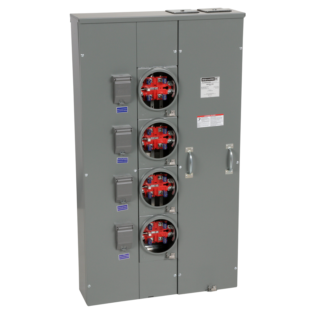 MPR64200 – Meter center, MP Meter-Pak, 4 sockets, no bypass, 5 jaws, 600A bus, 200A max breaker rating, ringless