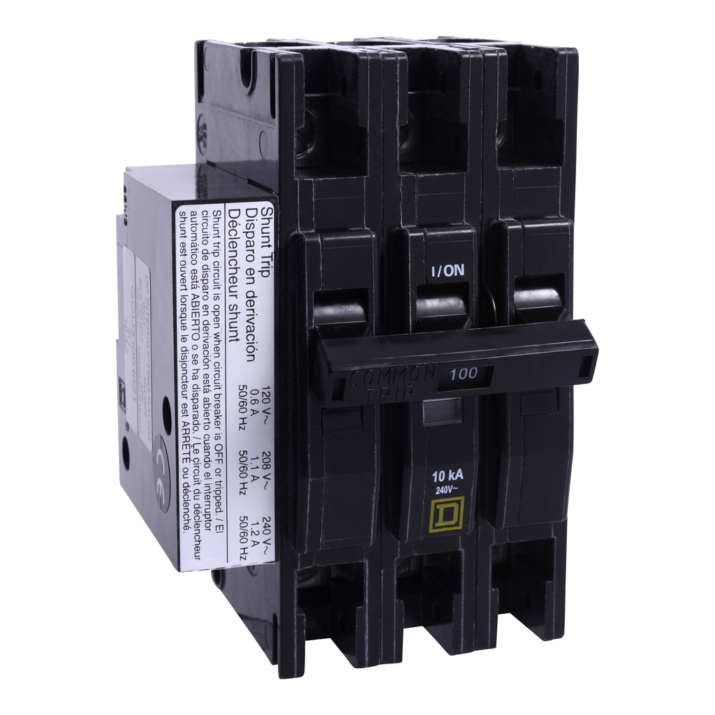 QOU3151021 – Mini circuit breaker, QOU, 15A, 3 pole, 240 VAC, 10kA, shunt trip