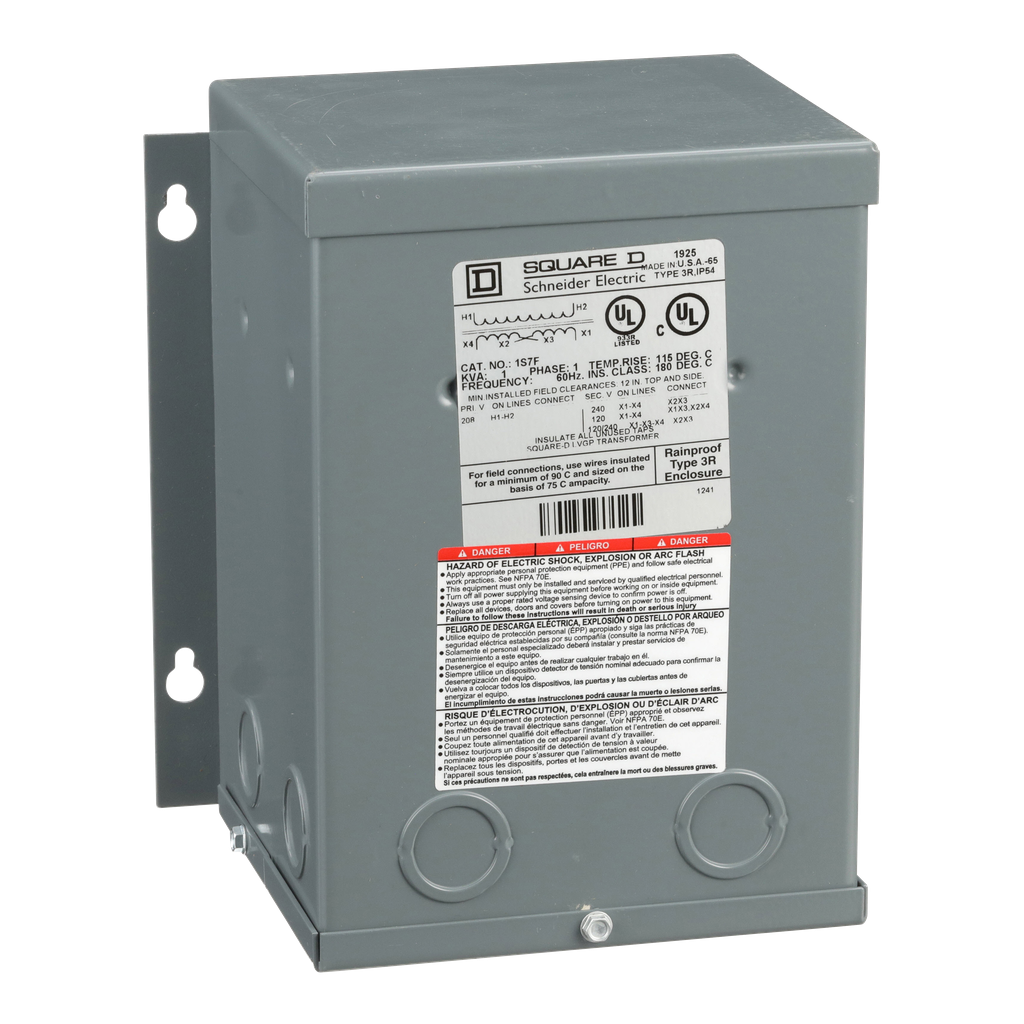 1S7F – Transformer, dry type, encapsulated, 1kVA, 1 phase, 208V primary, 120/240V secondary, 7A, 115C rise