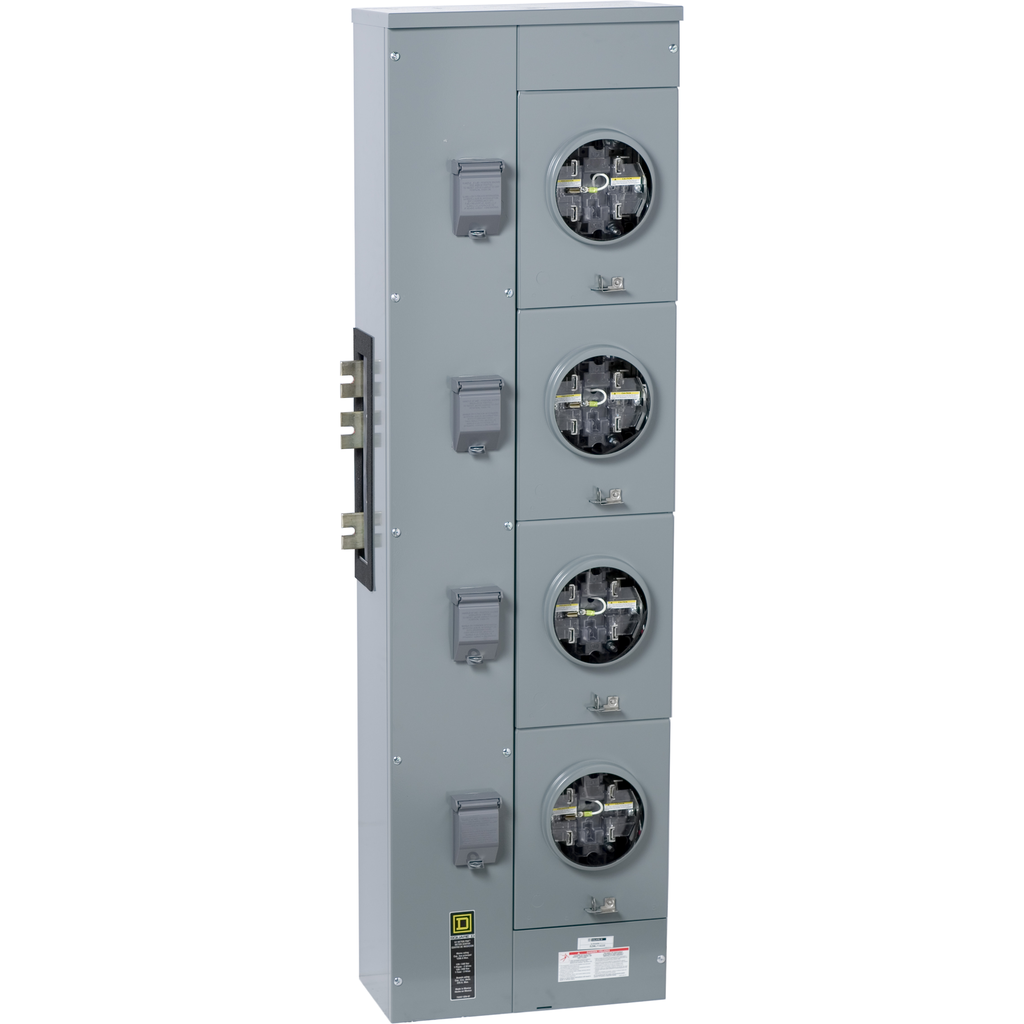 EZML114225CU – Branch unit, EZ Meter-Pak, 225A, 4 x 5 jaw sockets, 120/240VAC, lever bypass, ringless, 1200A Cu busbar