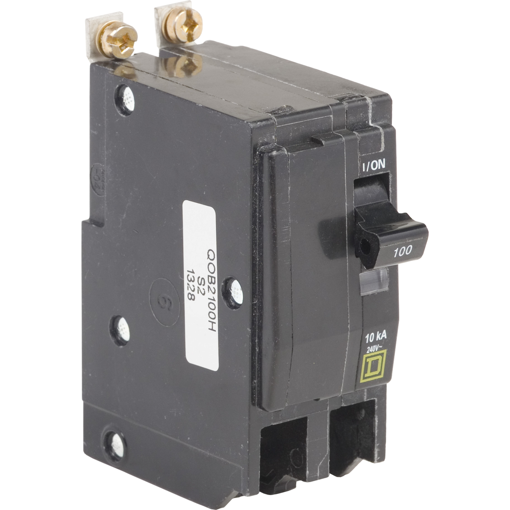 QOB2100H – Mini circuit breaker, QO, 100A, 2 pole, 120/240VAC, 10kA, bolt on