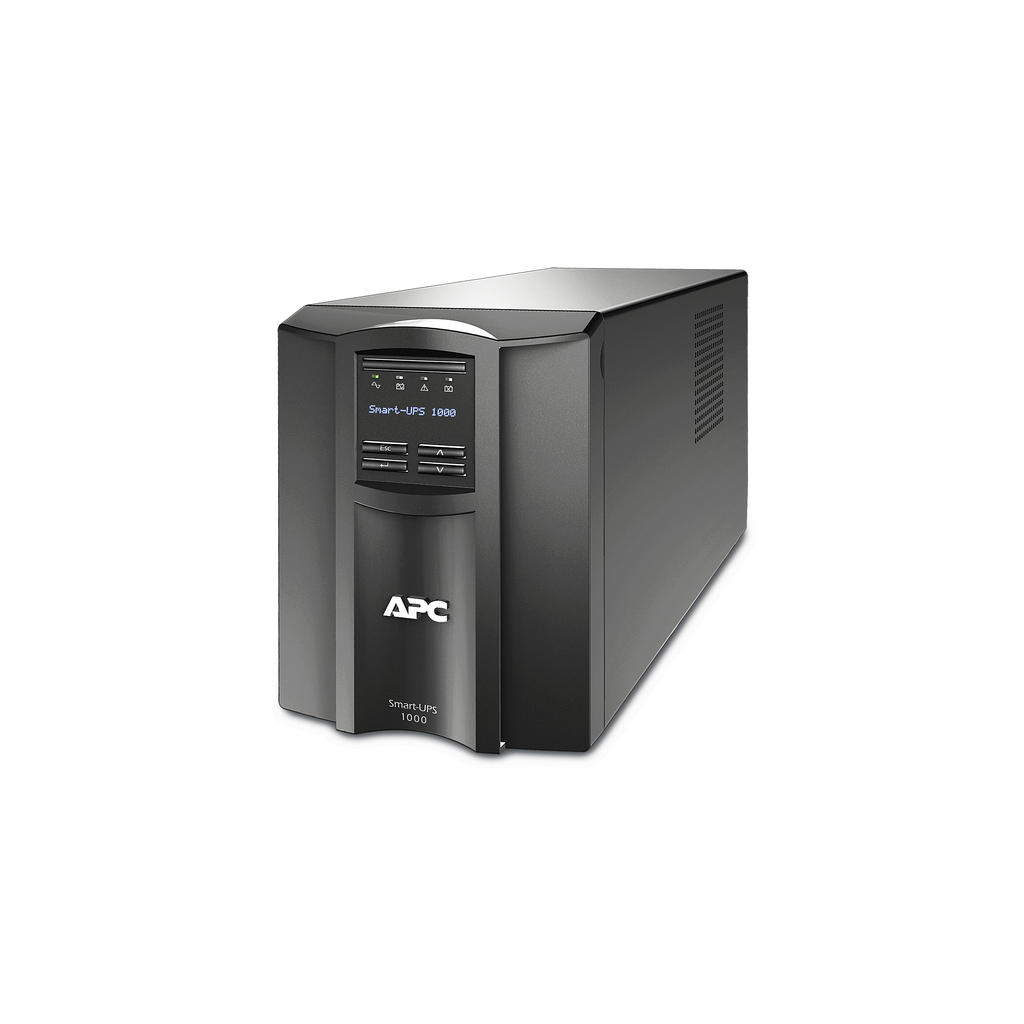 SMT1000C – APC Smart-UPS, Line Interactive, 1000VA, Tower, 120V, 8x NEMA 5-15R outlets, SmartConnect Port SmartSlot, AVR, LCD