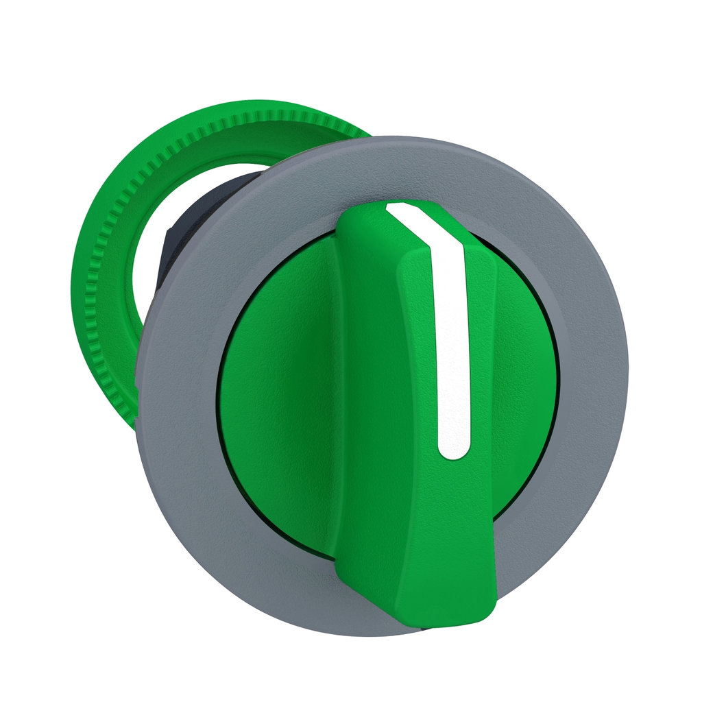 Mayer-DDS-Harmony XB5, Flush mounted selector switch head, plastic, green, 30mm, 3 positions, spring return to center, grey bezel-1