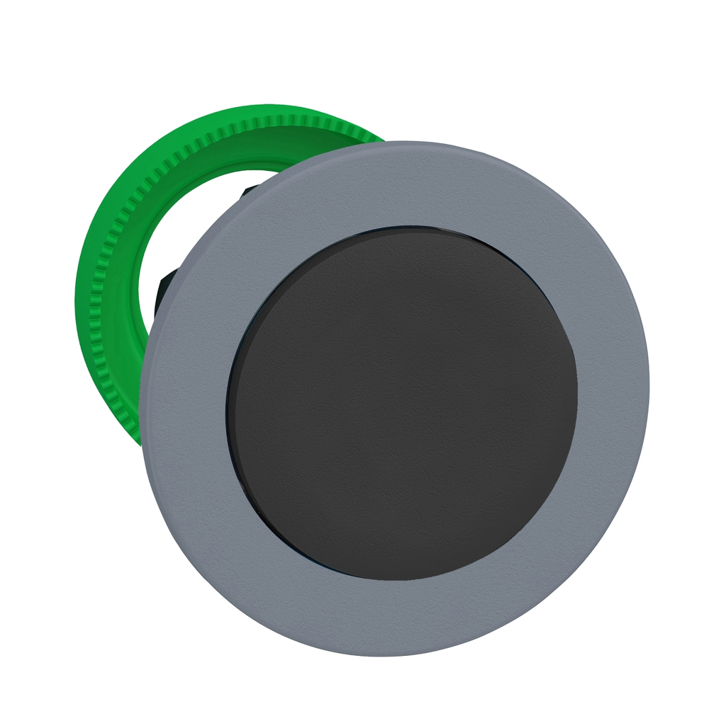 Mayer-DDS-Harmony XB5, Flush mounted push button head, plastic, projecting, black, 30mm, spring return, grey bezel-1