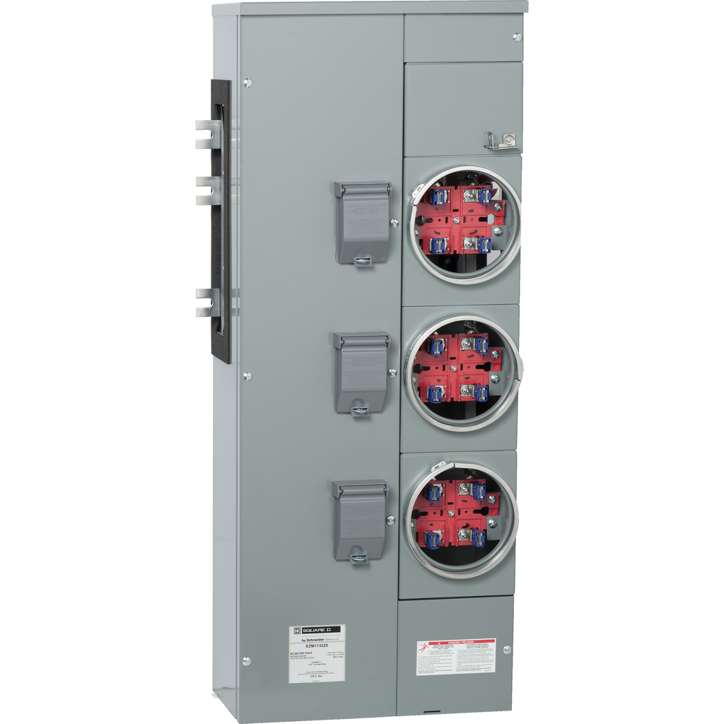 EZM113225X – Branch unit, EZ Meter-Pak, 225A, 3 x 4 jaw sockets, 120/240VAC, no bypass, ringed, 1200A Al/Cu busbar