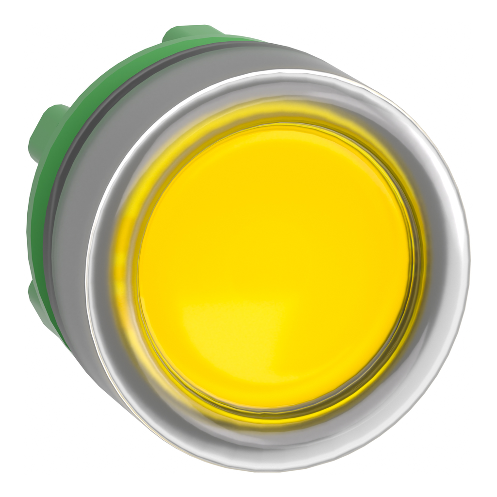 ZB5AW583C0 – Head for illuminated push button, Harmony XB5, grey bezel, yellow flush, 22mm, universal LED, clear boot