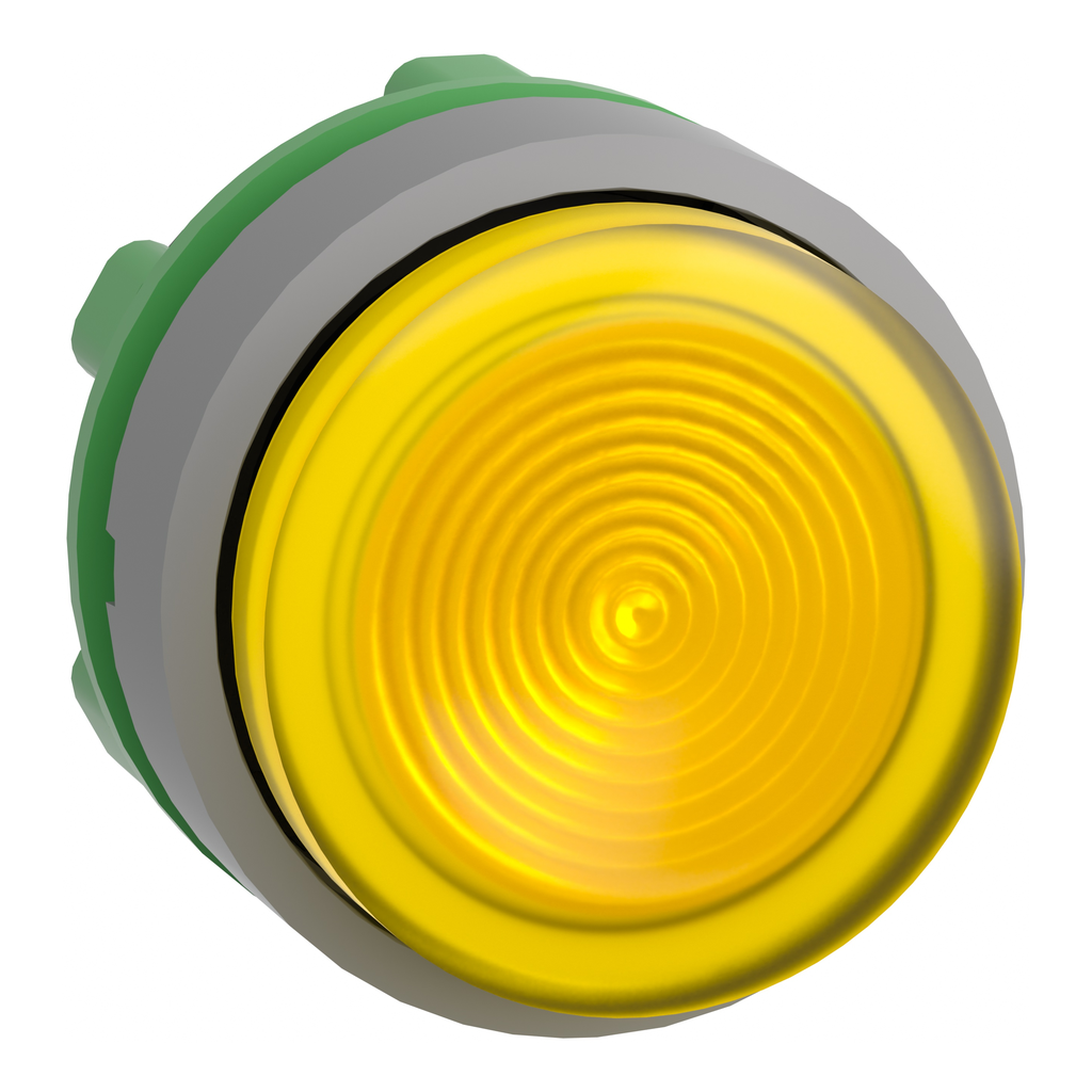 ZB5AW183SC0 – Head for illuminated push button, Harmony XB5, grey bezel, yellow projecting, 22mm, universal LED, grooved lens