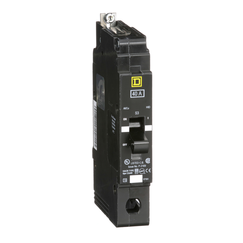 EGB14040 – Mini circuit breaker, E-Frame, 40A, 1 pole, 277VAC, 65kA max, bolt on