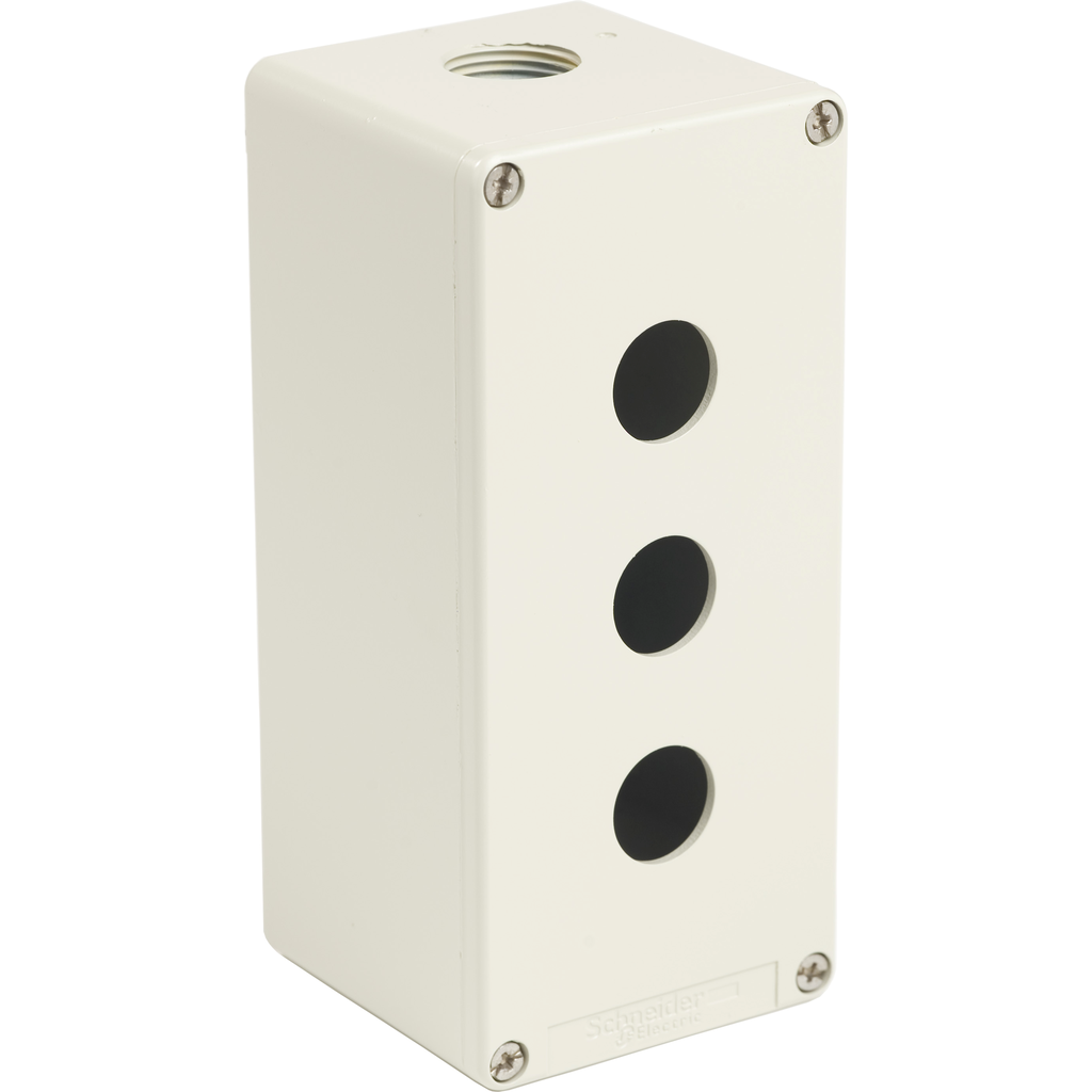 XAPG39503 – 22mm push button, Harmony XALD, empty grey enclosure, die cast zinc alloy, 3 openings, vertical mount, NEMA 4, 13