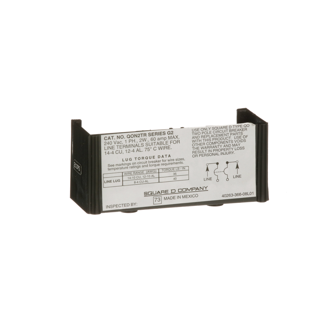 QON2TR – Load center interior, QO, mounting base, 1 phase, 2 spaces, no neutral