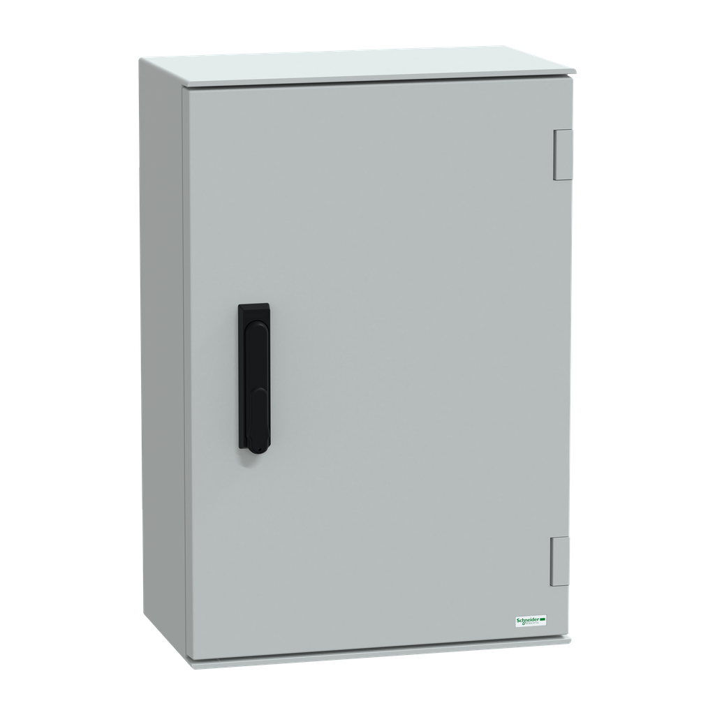 NSYPLM64VG – Wall mounted polyester enclosure, Thalassa PLM, plain door, with handle, 647x436x250mm, IP66, IK10, RAL 7035