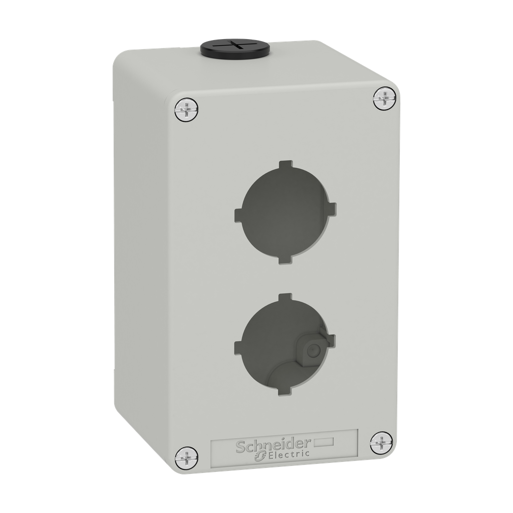 XAPD2602 – Empty control station, Harmony XAP, XB2 SL, zinc alloy, grey, M20, 2 cut outs 30mm with notches, 80x130x77mm, UL cULus