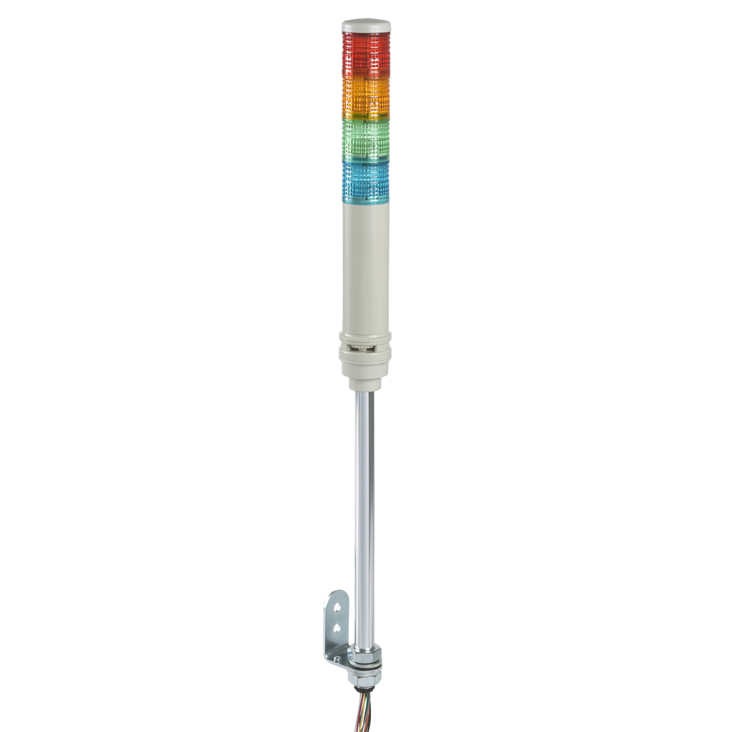 XVC4B45S – Complete pre wired monolithic tower light, Harmony XVC, plastic, red orange green blue,40mm, tube mounting, steady or flashing, buzzer, IP23,24V AC DC