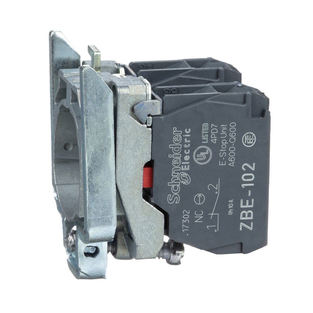 ZB4BZ104 – Harmony, 22mm Push Button, XB4B operators, contact block, with mounting collar, 2 NC, screw clamp terminal