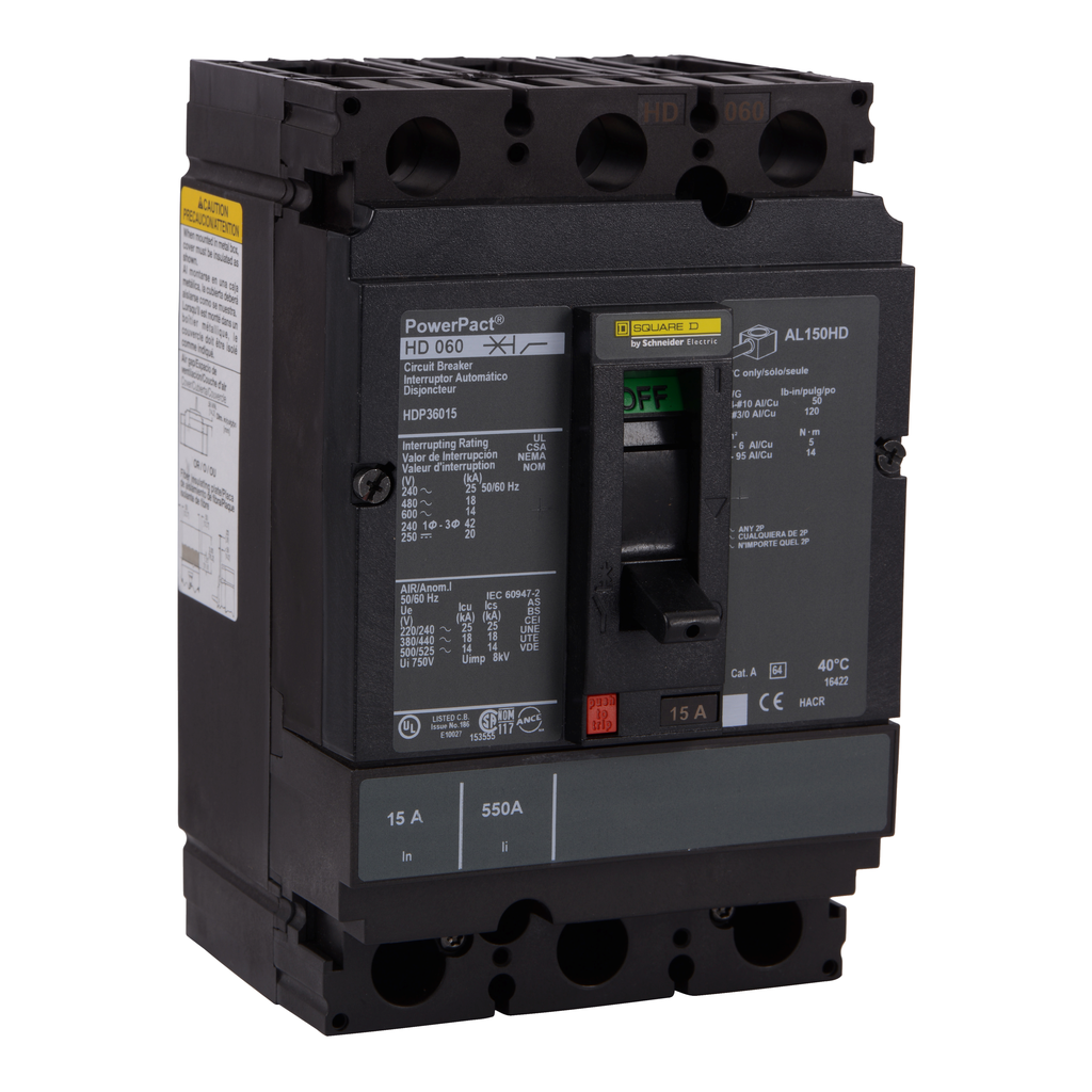 HDP36030 – Circuit breaker, PowerPacT H, 30A, 3 pole, 600VAC, 14kA, lugs, thermal magnetic, 80%