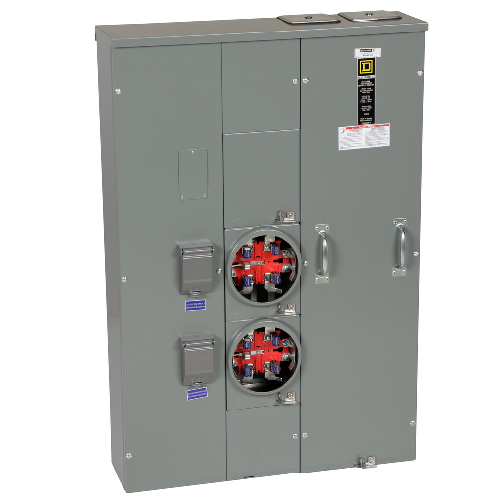 MPH42200 – Meter center, MP Meter-Pak, 2 sockets, horn bypass, 5 jaws, 400A bus, 200A max breaker rating, ringless