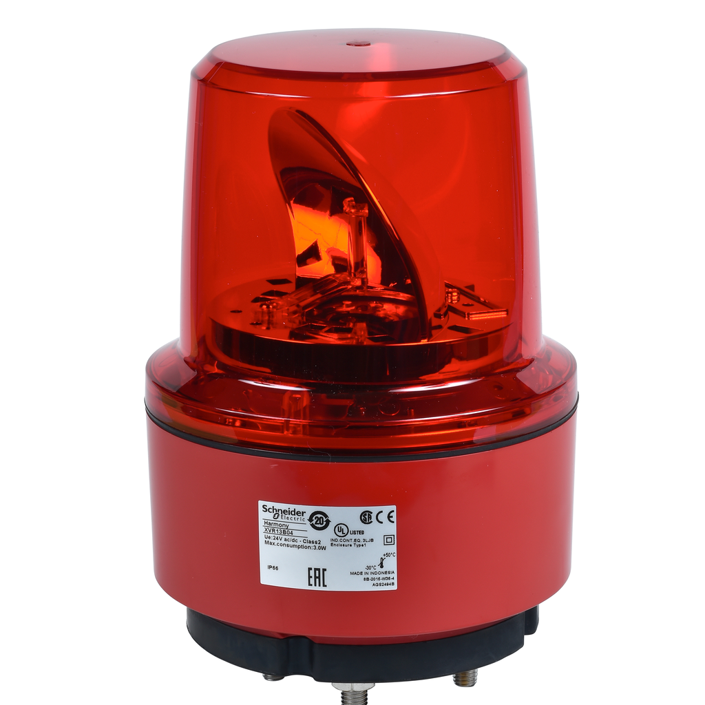 XVR13B04 – Prewired rotating mirror beacon, Harmony XVR, 130mm, red, without buzzer, 24V DC