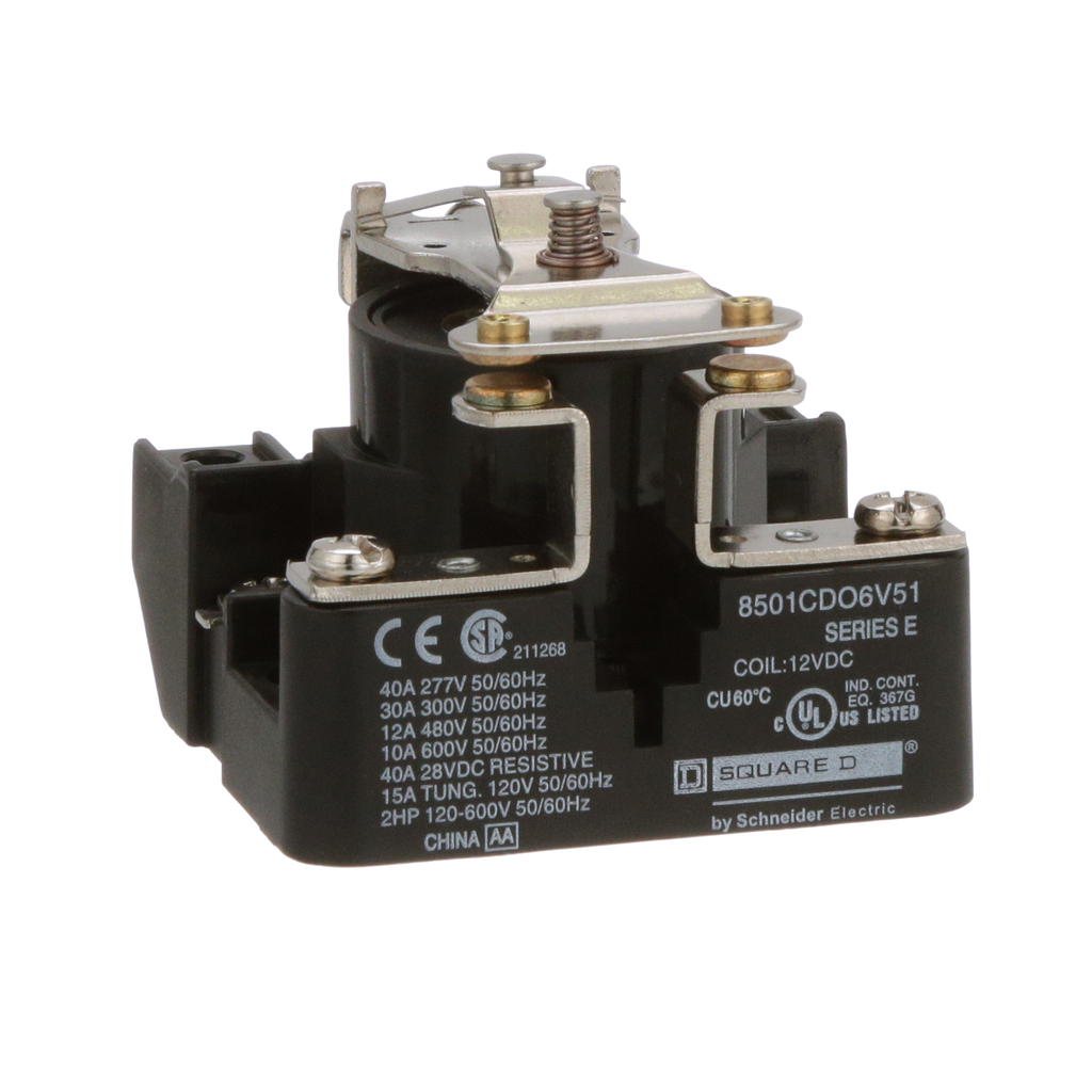 8501CDO6V51 – Power Relay, Type C, 2.0 HP, 30A resistive at 300 VAC, SPST, 1 normally open contact, 12 VDC coil