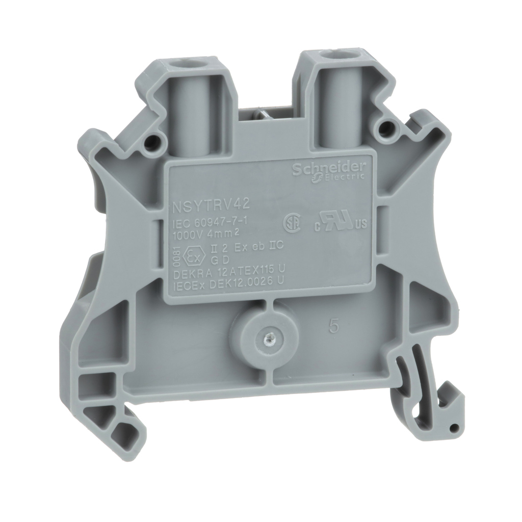NSYTRV42 – Linergy terminal blocks, screw terminal, feed through, 2 points, 4 mm wide, grey