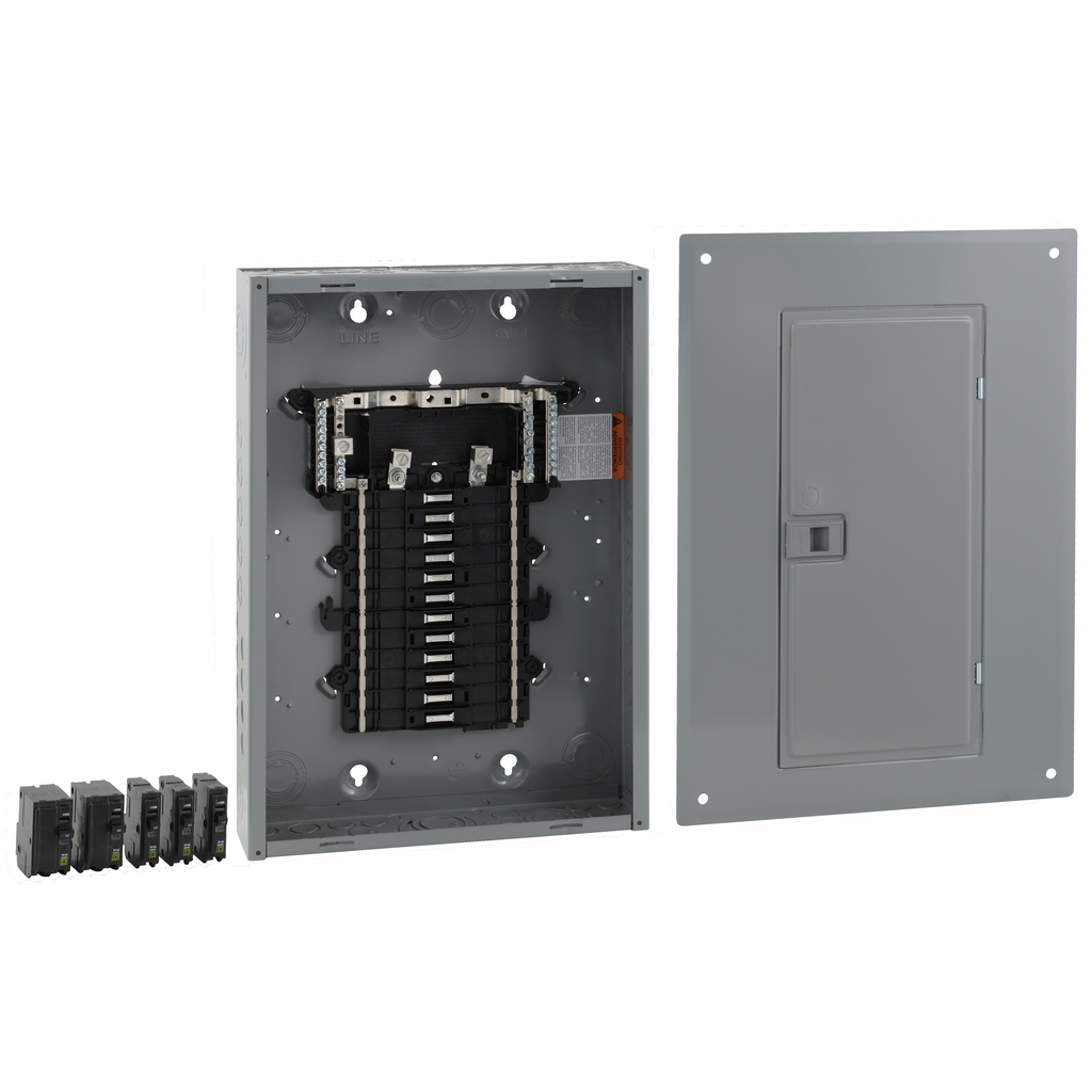QO124L125PGCVP – Load center, QO, 1 phase, 24 spaces, 24 circuits, 125A convertible main lugs, PoN, NEMA1, gnd bar, value pack