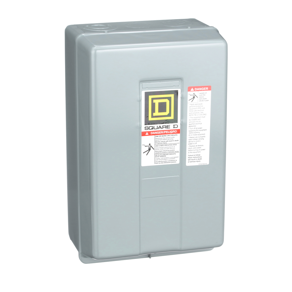 8903LG80V02 – Contactor, Type L, multipole lighting, electrically held, 30A, 8 pole, 600V, 110/120VAC 50/60Hz coil, NEMA 1