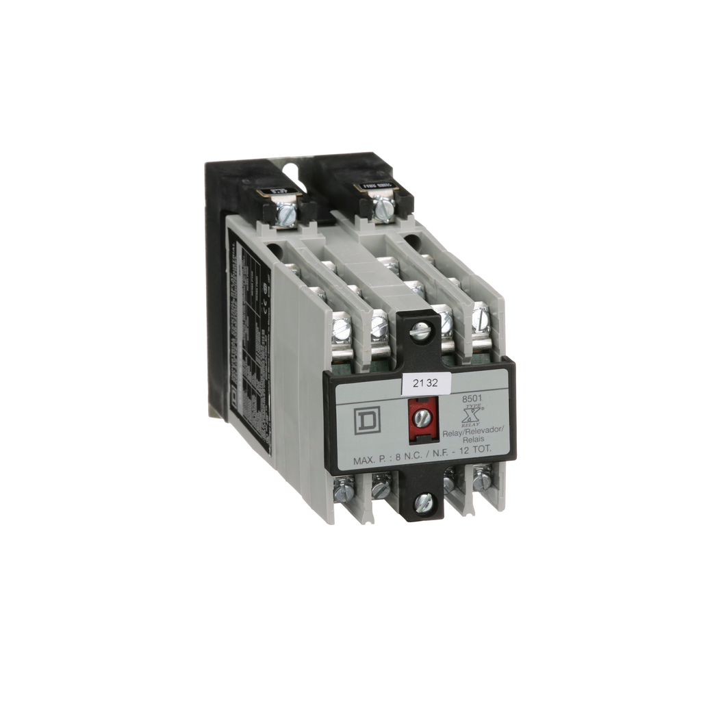8501XO1200V02 – Relay, Harmony 8501X, machine tool, coil, screw clamp terminals, 10A resistive at 600V AC, 110/120V AC 50/60Hz, 12NO