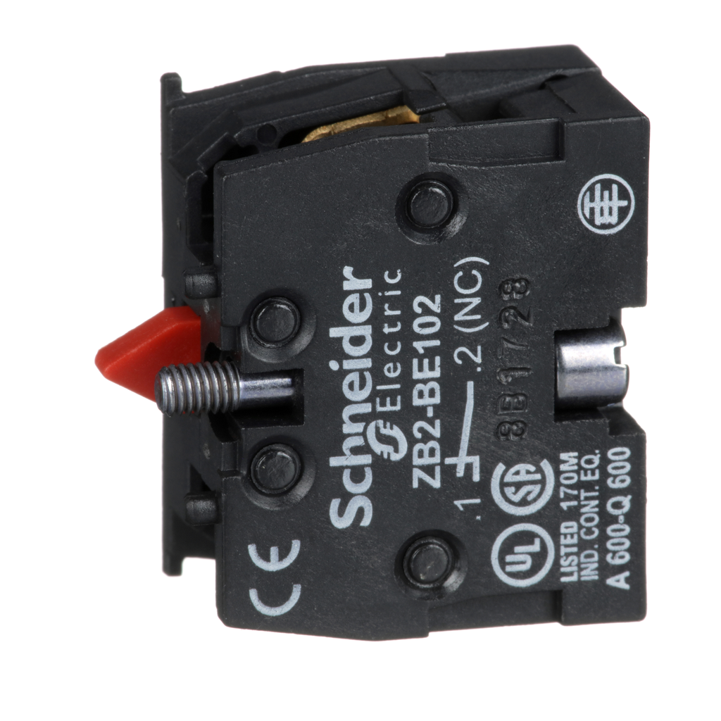 ZB2BE102 – Harmony, 22mm Push Button, add on contact block, 1 NC, screw clamp terminal