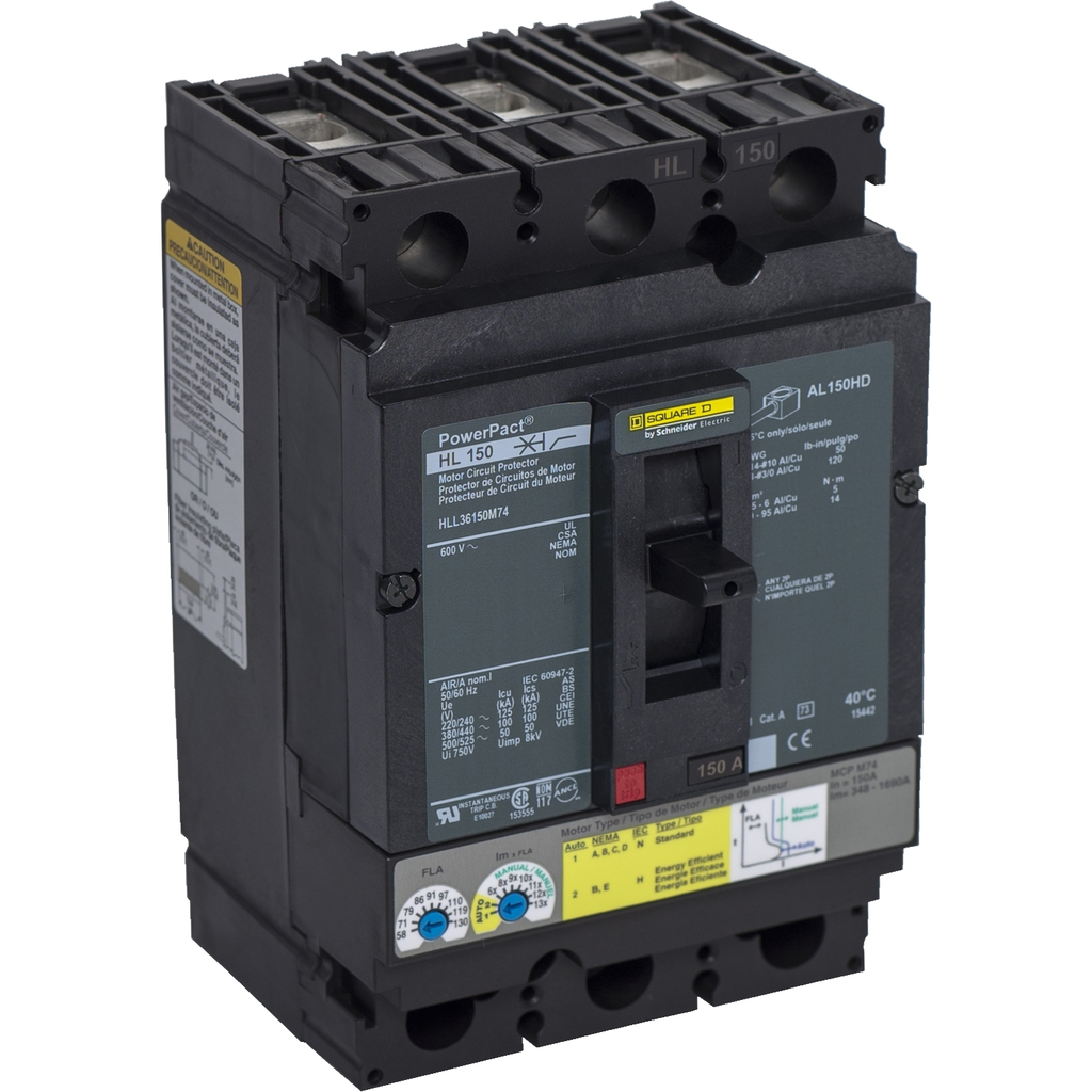 Mayer-DDS-Motor circuit protector, PowerPacT H, 150A, 3 pole, 600VAC, 100kA, lugs, thermal magnetic, 80%-1