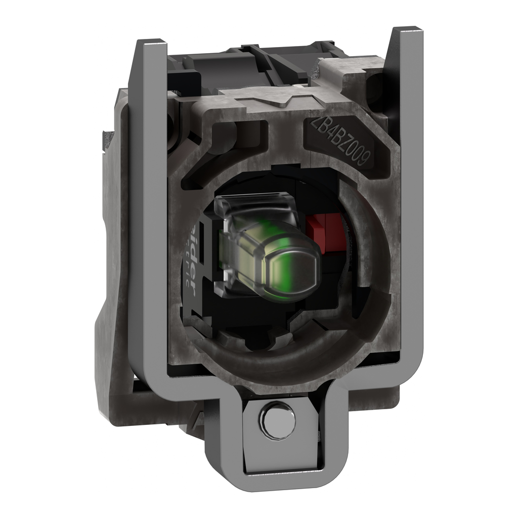 ZB4BW0B12 – Complete body contact assembly and light block, Harmony XB4, with body fixing collar, universal LED, 24V, 1NC
