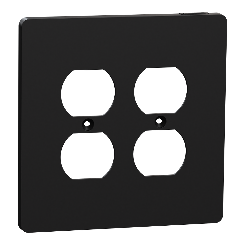 SQWS422012BK – Cover frame, X Series, for 2 duplex socket-outlet, 2 gangs, screw fixed, mid sized plus, black, matte finish