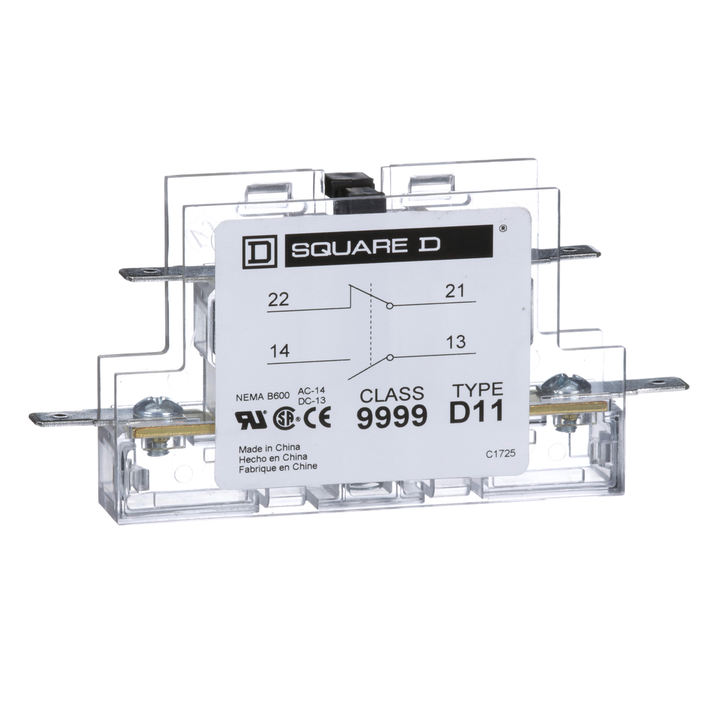9999D11 – Contactor, Definite Purpose, auxiliary contact, 3A at 120 VAC, 1 NO contact and 1 NC contact, for 20A to 90A contactors