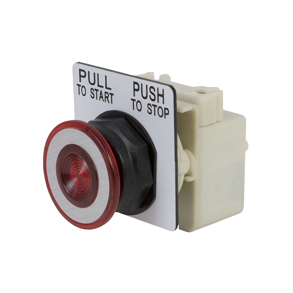 Product image for Square D 9001SKR8P1RH25 30 mm 600 VAC 3-Position 2NC Red Body Plastic Bezel Push-Pull Illuminated Push Button