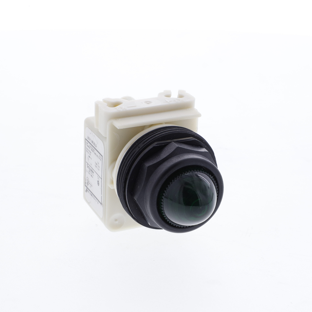 9001SKP38LGG9 – Pilot light, Harmony 9001SK, plastic, polycarbonate, domed, green, 30mm, LED green, 120V