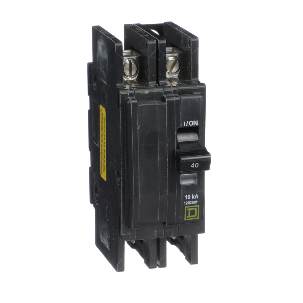 QOUQ240B – Mini circuit breaker, QOU, 40A, 2 pole, 120/240 VAC, 10kA, four point quick connect terminals, bulk pack
