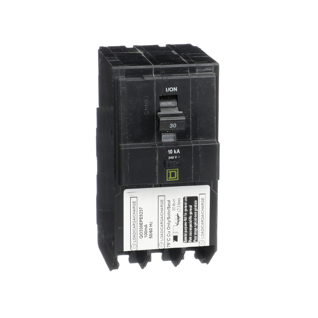 QO330EPE5237 – Mini circuit breaker, QO, 30A, 3 pole, 240VAC, 10kA, plug in, 100mA grd fault B, ring